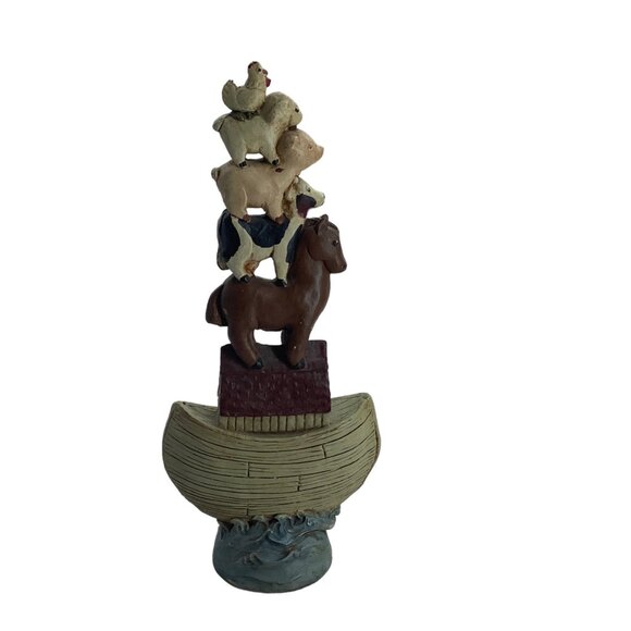 Vtg JS 1992 Noah's Ark Stacked Animals Nursery Primitive Decor RARE Earthenware - Picture 4 of 8